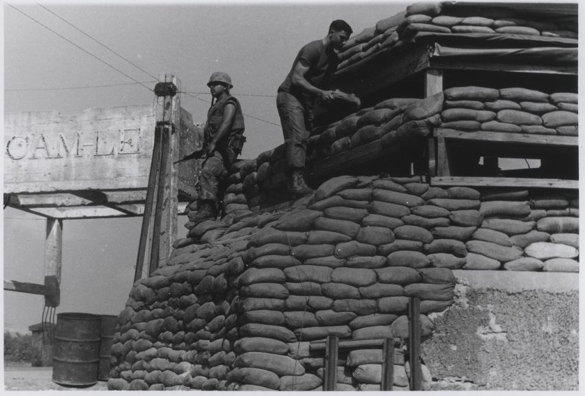 Marines Sandbag an Outpost, 1969
